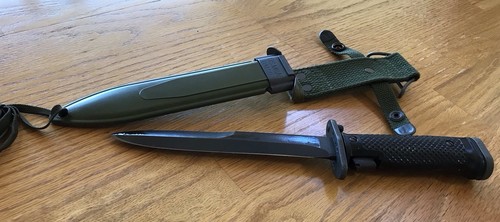 US Military 7 In Garand Bayonet With Scabbard Marked US M8 A1 & BMCO On The Scab
