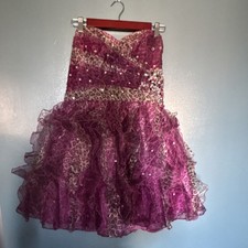 Mori Lee Pink Animal Print Sequin Short Dress Strapless Sweetheart Fit & Flare