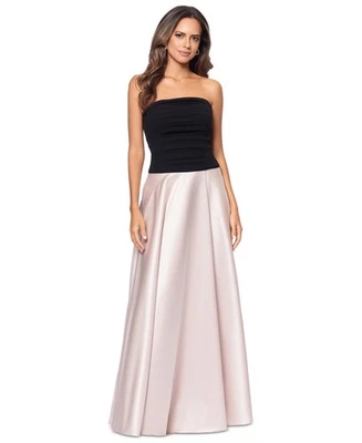 Xscape Women's Strapless Pleated-Top Mixed-Media Gown - Black/Beige Size 14 NWT - image 1 of 4