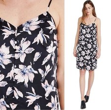 Madewell Winter Orchid Black Floral Button Front Slip Shift Dress Pink Size 2