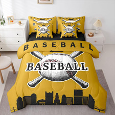 Baseball 7 Pcs Bedding Set Softball Boys Bed in a Bag Queen Sizesports Games Com