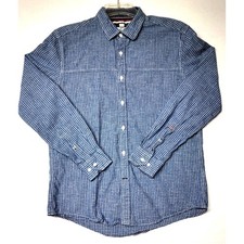 Tommy Hilfiger Button Down Shirt Mens L Blue Micro Check Custom Fit Long Sleeve