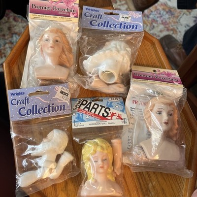 Porcelain doll head/ hands lot of 5 NIP  Ladies/ Santas