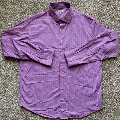 Peter Millar Summer Comfort E4 Performance Shirt Mens XL Blue/Red Check Long Slv