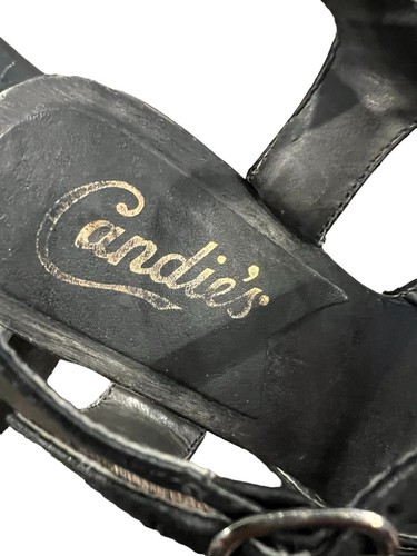 Vintage Candies Y2K 90s Black Wood Heels Leather Strap Size 7 - Picture 10 of 14