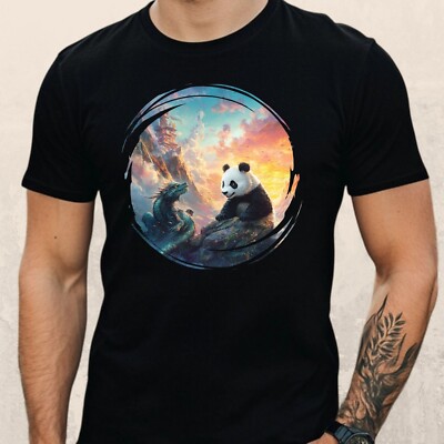 T-Shirt Herren Panda und Drache Motiv Baumwolle Größe S bis 5XL