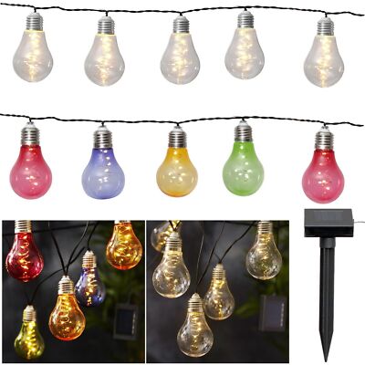 Solar Party Lichterkette mit 10 LED Glühbirnen 3,8m für Balkon & Garten Außen