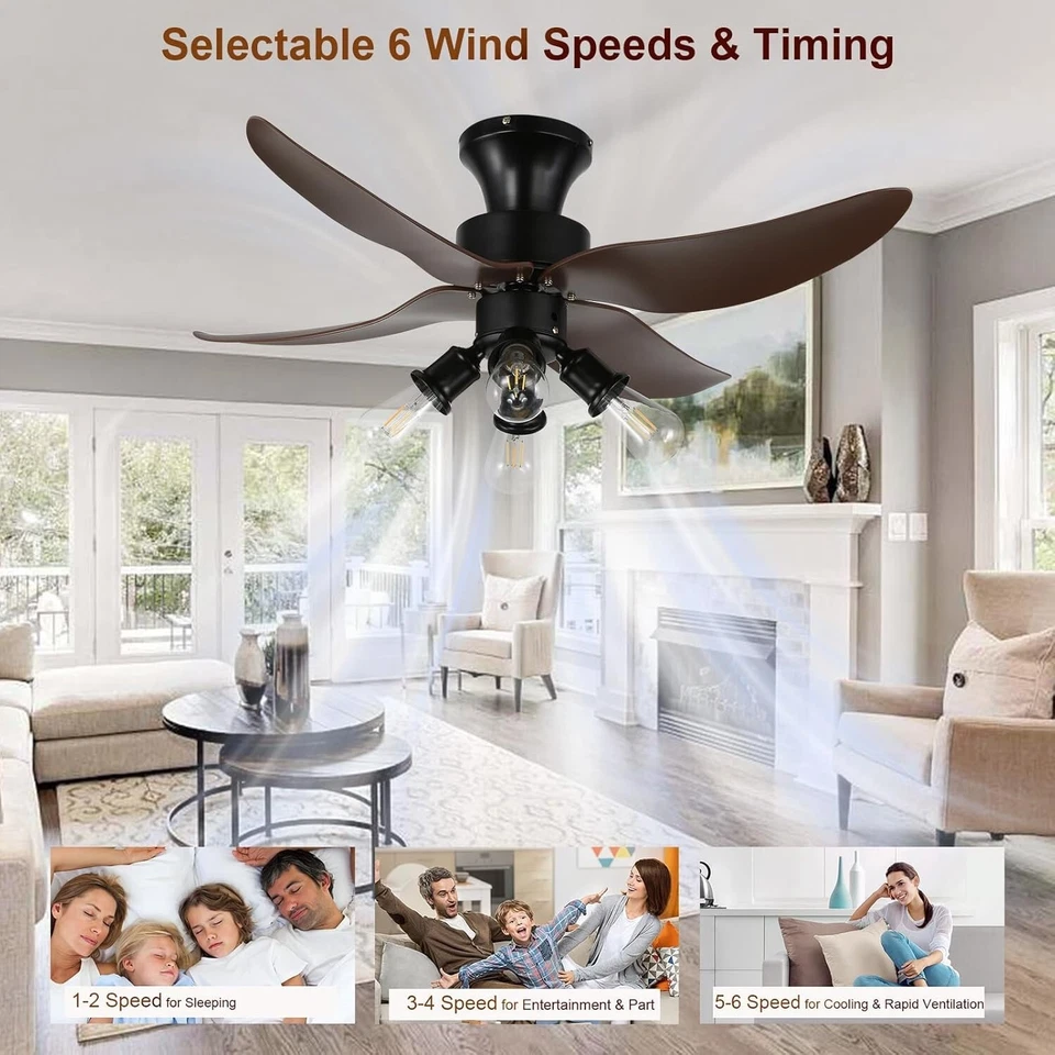 Retro Ceiling Fans with Lights and Remote, 42 Inch Ceiling Fan with 6 Speed - Image 2 of 4