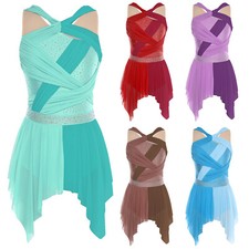 Womens Costume Sleeveless Dress Ice Skating Dancewear Ruched Lyrical Ballet Hem