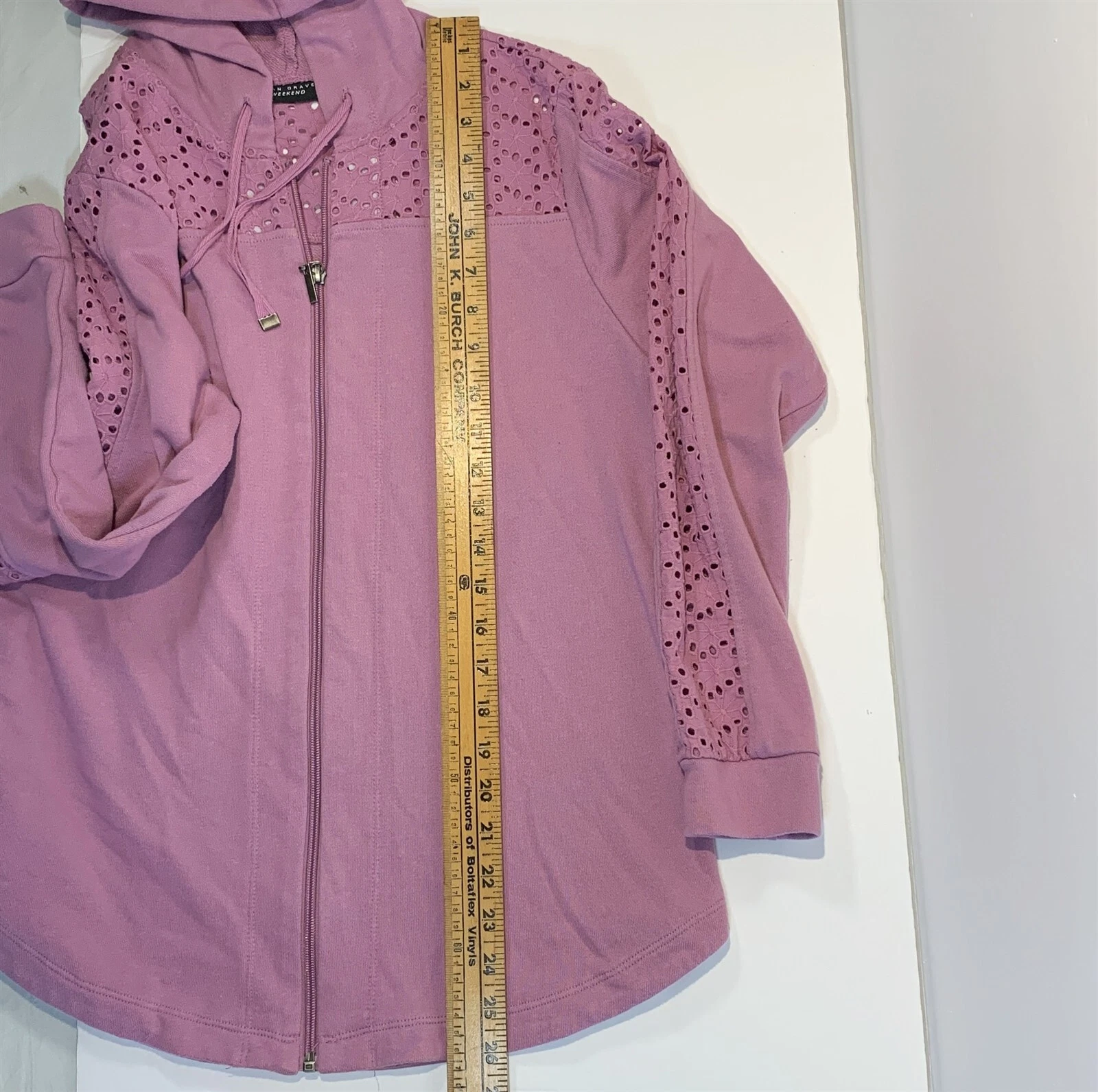 VETEMENTS Felpa donna Susan Graver Weekend taglia XS full zip con cappuccio e pizzo viola lilla