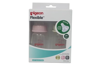 Pigeon Peristaltic Nursing Bottle Twin Pack Nipples (Pink/White) - 120 ml