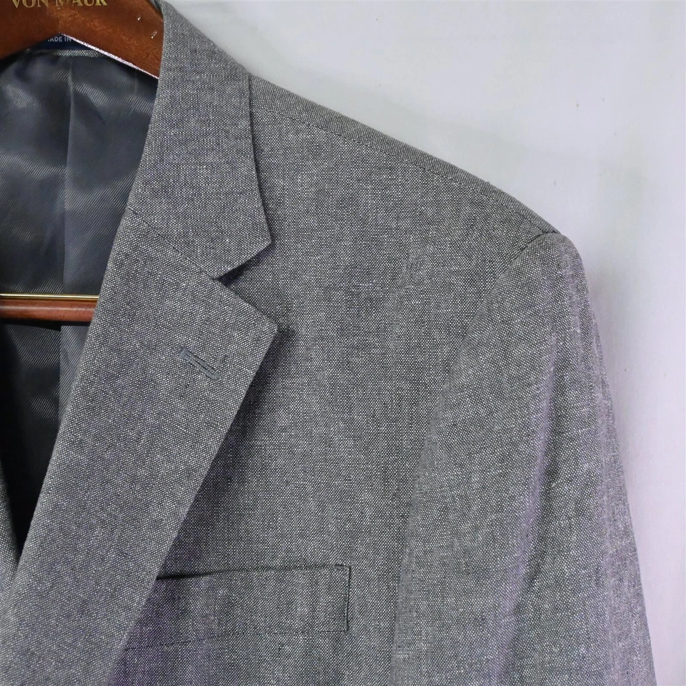 Stafford 44R Gray Classic Linen Cotton Blazer Suit Jacket Sport Coat - Image 2 of 4