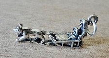 Plata Sterling 3D 15x25mm 3g 2 Riders Eskimo con amuleto de trineo de perros Husky Malamute