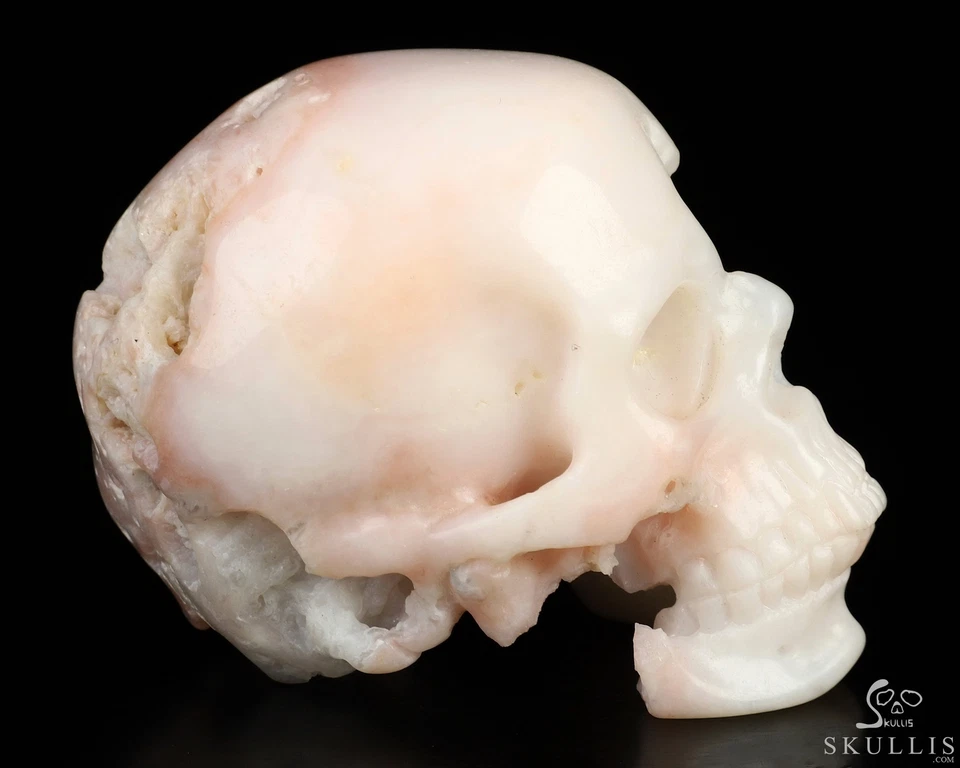 Calavera de cristal tallada a mano de ópalo rosa de 2,5", súper realista, cristal curativo Foto 4 de 4