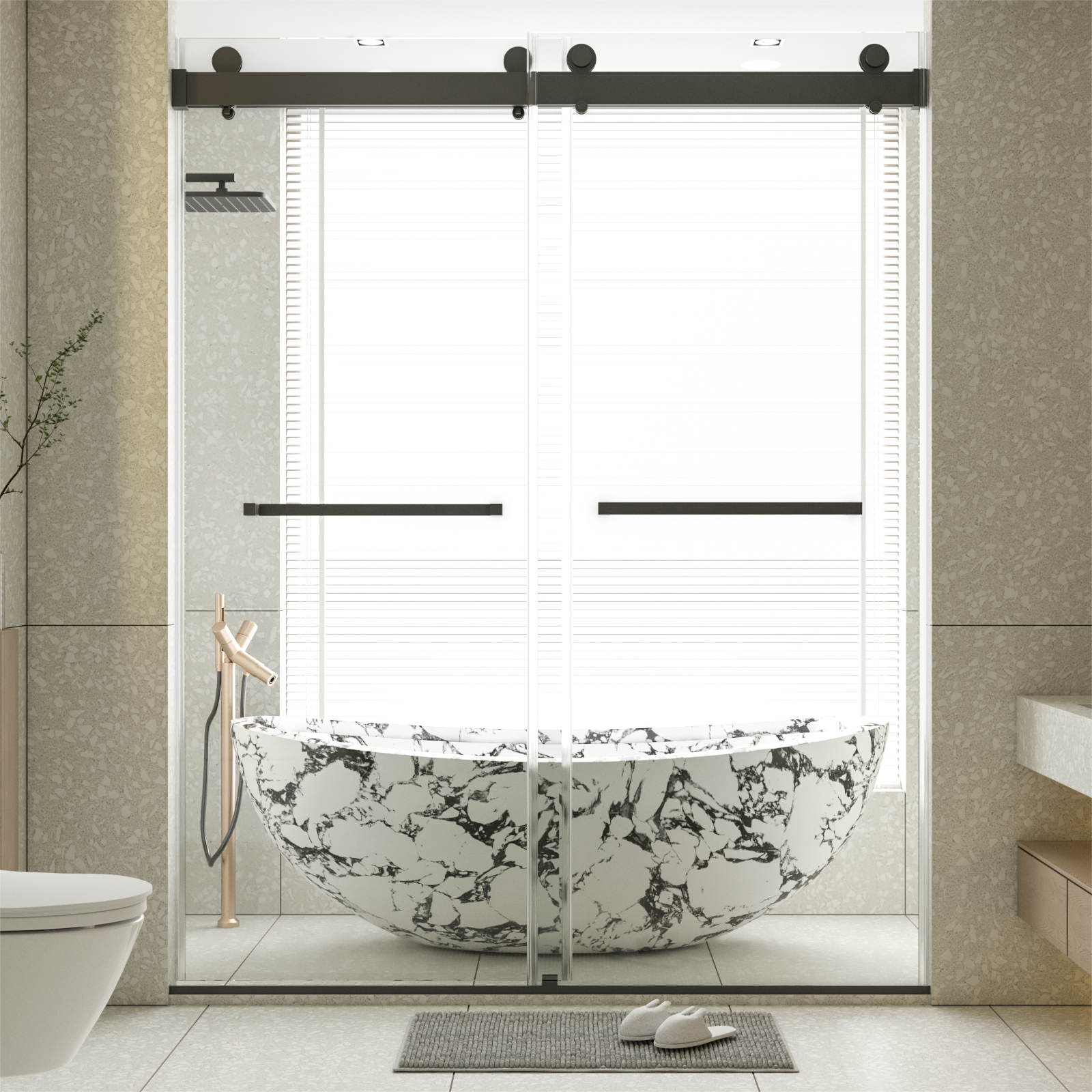 (56-60)''x76'' Frameless Double Sliding Shower Door, 10mm SGCC Tempered Glass
