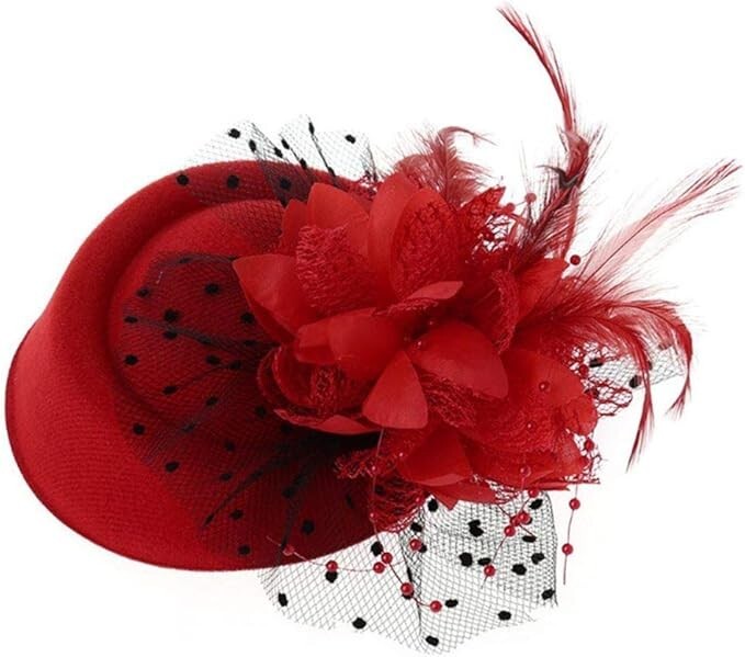 5532 Fascinator Hats For Womens 50s Tea Party Headwear With Feather Flower Cizoe Fascinators Hats for Womens 50s Headwear with Veil  main image 2