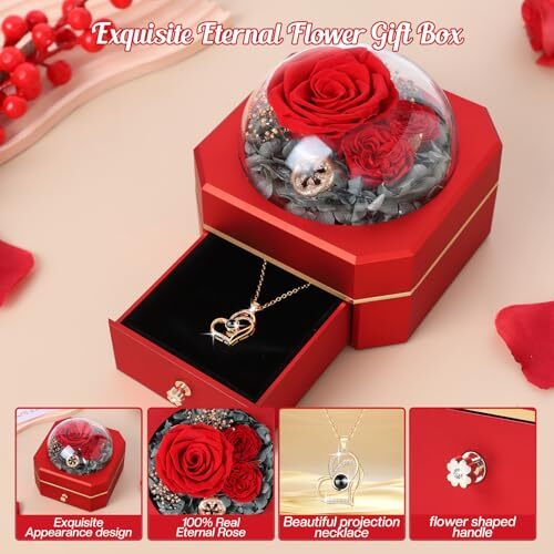 Preserved Real Rose Gifts for Women Mom Wife,Eternal Flowers Rose with I Red - Picture 3 of 7