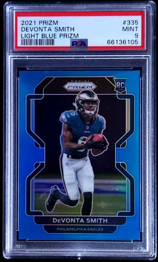 2021 Panini Prizm Devonta Smith #335 Rookie Light Blue Prizm PSA 9 SP Eagles