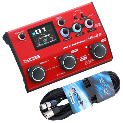 Boss VE-22 Multi-Effektgerät für Gesang Vocal-Performer mit XLR-Kabel 6m