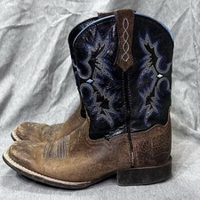 Ariat Tombstone Cowboy Western Boots Square Toe Blue Brown 10012794 Boys Size 2