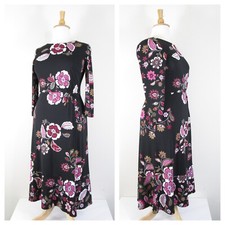 Talbots Womens Black Pink White Floral A-line Midi Dress Size 12 NWT $129