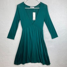 Urban Outfitters Mercer Plunge Dress Adult Small S Dark Green Mini Deep V-Neck
