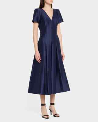 Badgley Mischka Pleated A-Line Midi Dress Teal Blue Cap Sleeve sz 0 Day $670 | eBay Badgley Mischka Pleated A-Line Midi Dress Teal Blue Cap Sleeve sz 0 Day $670 | eBay