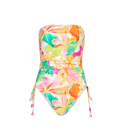 Seafolly Floral Fuschia Rose Adjustable V Neck Swimsuit Size 10 NEW - Picture 1 of 1