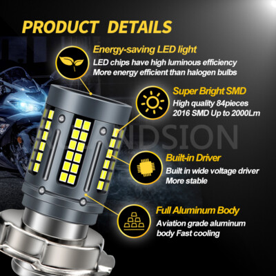 Phare LED P26S 2016 Pour Scooter/moto – 84 LED, 2000lm, Blanc 6000K, 10-30V, Neuf
