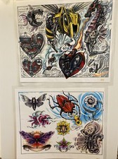 2 Sheets Scott B Flash Tattoo Art Nirvana Robotic Hotrod Heart Rare