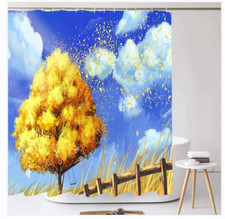 Autumn Gold Tree Shower Curtain Nature Landscape Bathroom Decoration Waterproof