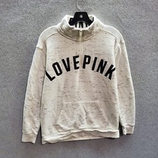 PINK Victoria's Secret Women Sweatshirt XS White Logo 1/4 Zip Mock Neck