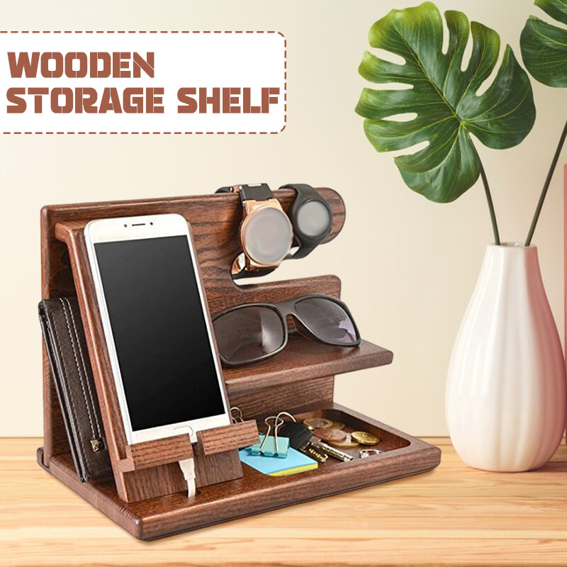 Desktop Wooden Phone Holder Watch Glasses Rack Multifunctional
