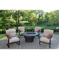 Round 48x24 Cast Aluminum Firepit Table Set With Burner Antique