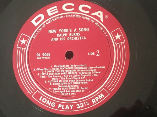 RALPH BURNS - New York's A Song ~ DECCA 9068 {dg orig} w/10 page booklet - RARE - Picture 7 of 8