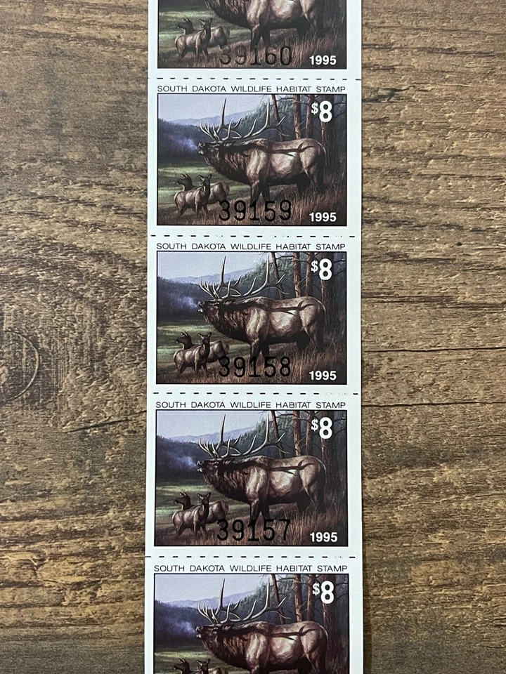1995 SOUTH DAKOTA - State Wildlife Habitat Stamp - Mint NH **Strip of 5 Stamps! - Image 2 of 3