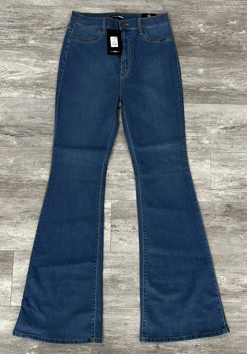 NEW Fashion Nova Womens Sz 13 Deep in My Soul Flare Medium Wash Denim Jeans