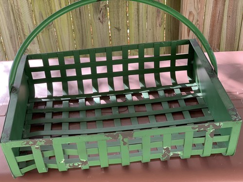 Vintage Industrial Heavy Metal Steel Basket With Swivel Swinging Handles - Picture 2 of 5