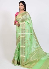 Banarasi Vastra Pure Banarasi Handloom Dupion Silk Zari Woven Saree Green