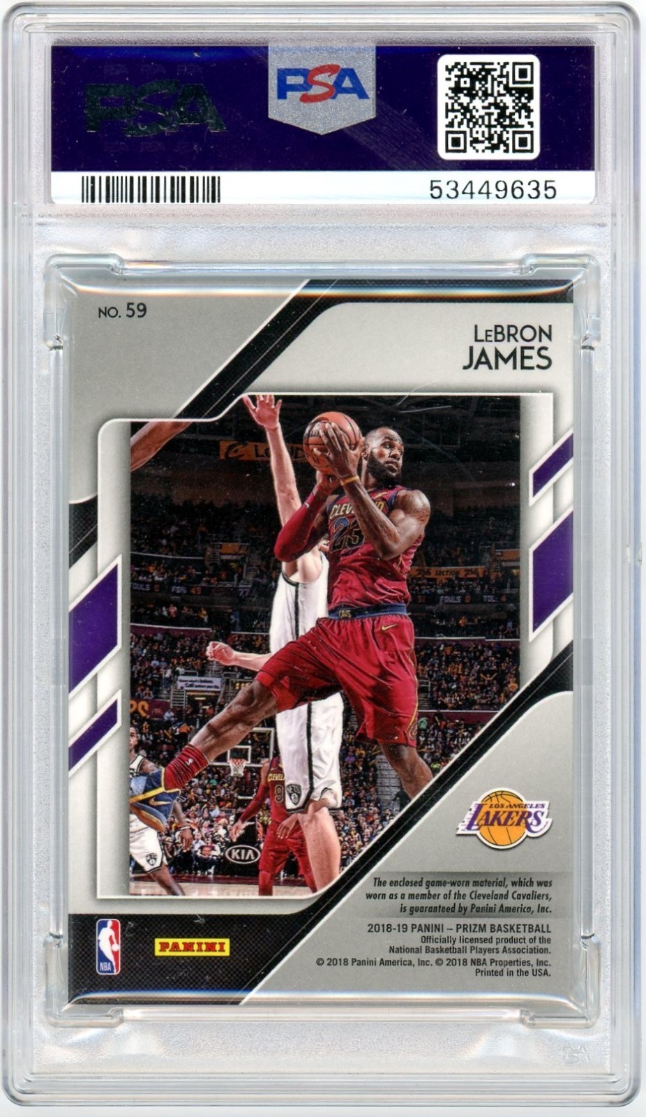 2018 Prizm Lebron James Sensational Swatches PSA 9 Game Worn Patch view 2