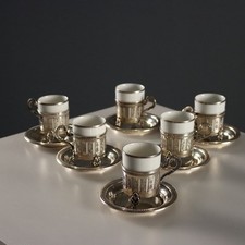 Tazzine da Caffè Antiche Porcellana Argento Italia XX Secolo Originali