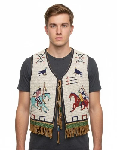 Men's Powwow Regalia Handmade Fully Beaded Vest Old American Sioux Style PRV203