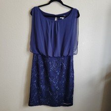 Calvin Klein NWTNavy Sleeveless Blousy Dress W Floral Embroidered Short Skirt 10