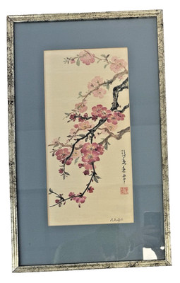 Pfirsichblüten Seidenmalerei Maria V Maggoili chinesischer Stil signiert Kunst Ära orig