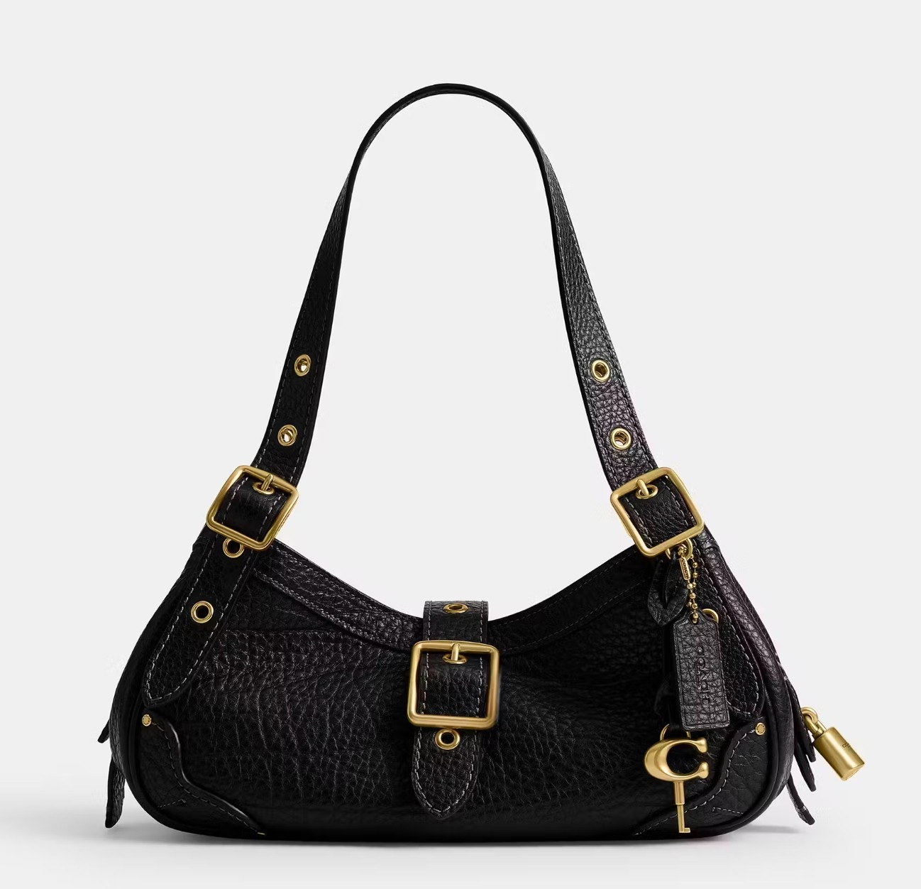 Coach Drifter Shoulder Bag 31 CFM45 Black Pebble Leather Womens Hobo Purse