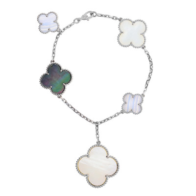Van Cleef & Arpels Vintage Alhambra 18k White Gold MOP Chalcedony Bracelet