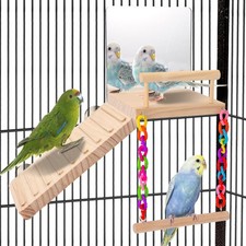 KyoukiBird Perch Platform Bird Toys with Mirror Climbing Ladder natural