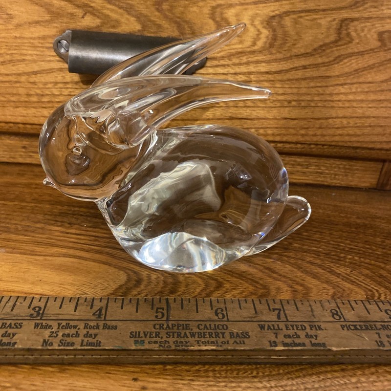Murano Italy Etched Signed Licio Zanetti Clear Glass Rabbit Paperweight Vintage