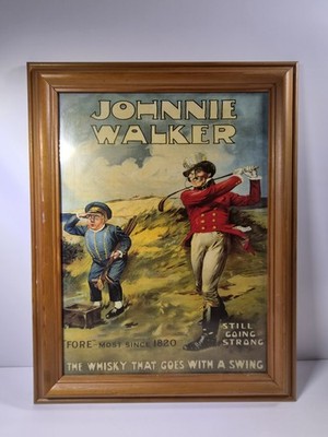 Vintage Johnnie Walker Whisky Spiegel Schild Golf Werbung gerahmt Bar Pub Männerhöhle 1820