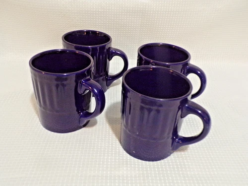 Libbey (?) Cobalt Blue Mugs Set Stoneware Coffee Cups Set of 4